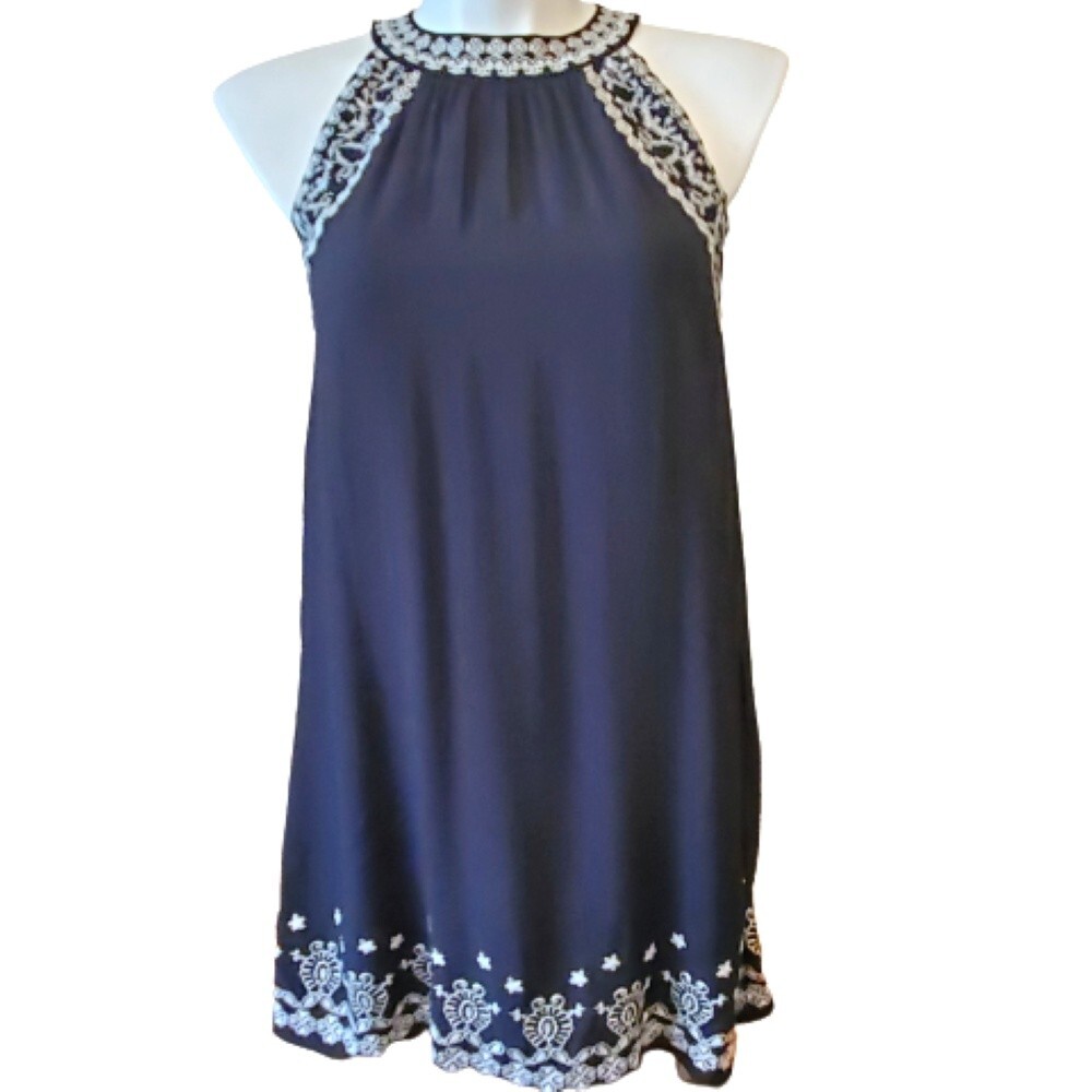 Thml Stitch Fix Vittoria Embroidered A-Line Dress Black Mini Halter Size Medium